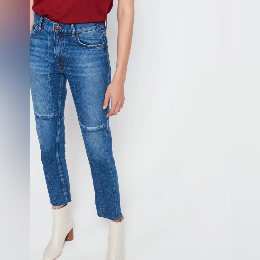 Sandro Blue Raw Edge Patchwork Slim High Rise Denim Jeans [Small]